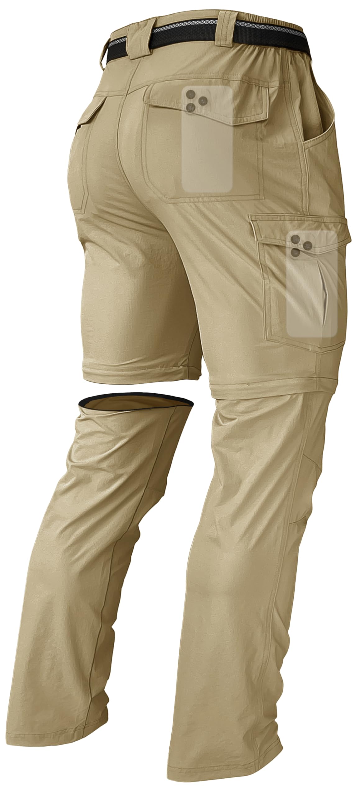 Mens Hiking Convertible Zip Off Pants Outdoor Waterproof Quick Dry Lightweight Fishing Safari Travel Cargo Work Pants Khaki 30