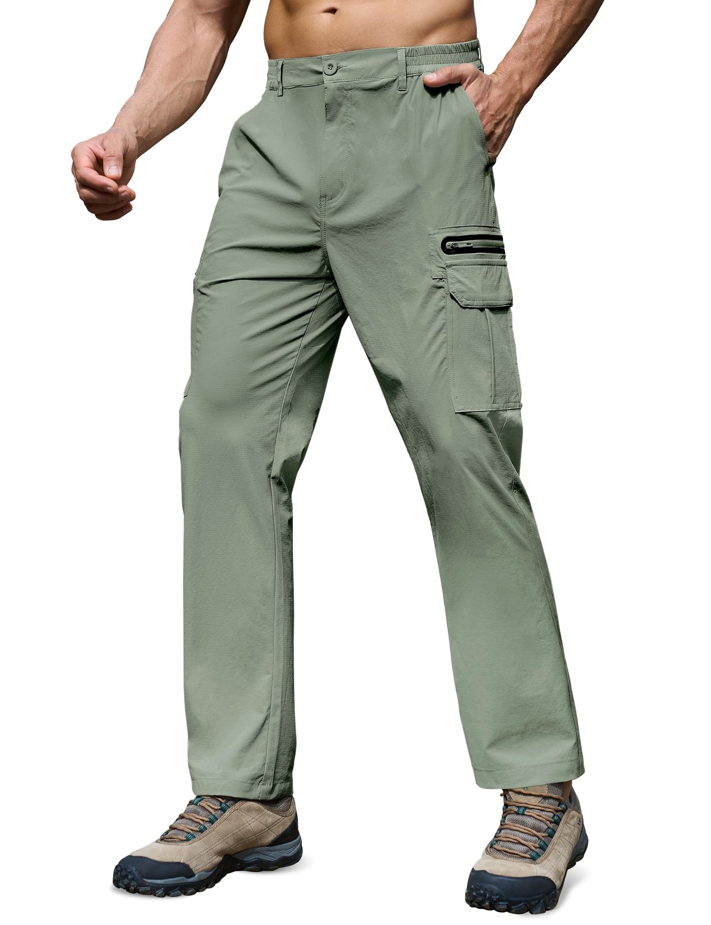 MOURCE Lightweight Hiking Pants for Men - Quick Dry Outdoor Pants with Pockets for Travel Fishing Work Light Cyan