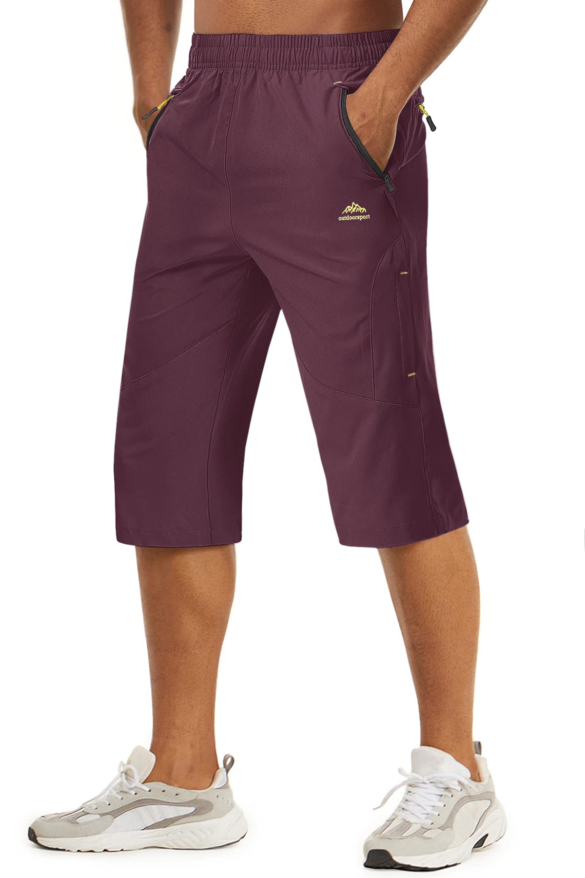 TACVASEN Gym Shorts for Men with Pockets Capri Pants Men Hiking Shorts Men Quick Dry Cargo Shorts Fishing Shorts Long Shorts Mens Casual Shorts Purple Red