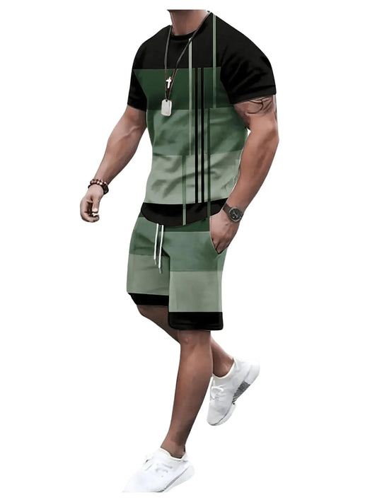 GORGLITTER Mens 2 Piece Outfits Short Sets Short Sleeve T Shirt and Track Shorts Set Multicolor Green Large