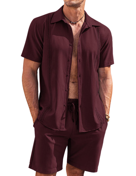 COOFANDY Mens Two Piece Outfits Sets Casual Matching Shirt and Shorts Set Summer Clothes