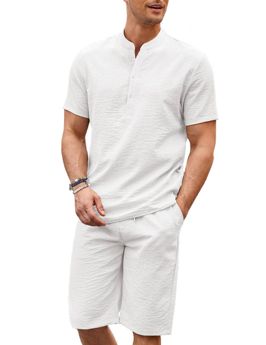 COOFANDY Mens 2 Pieces Linen Set Casual Henley Shirts Short Sleeve Beach Yoga Shorts Summer Pants Outfits