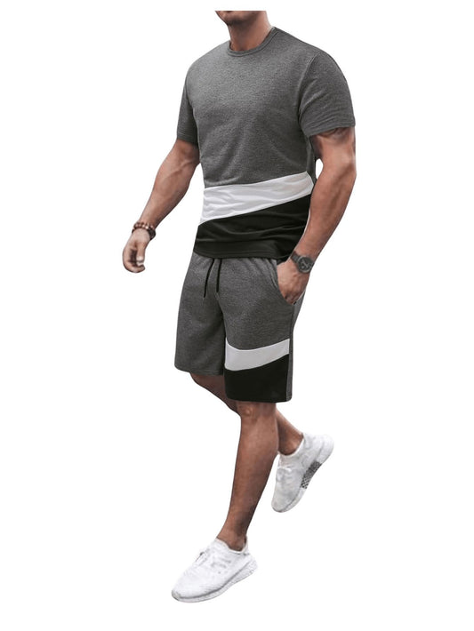 Color Block short sleeve 2 piece Outfit by GORLITTER